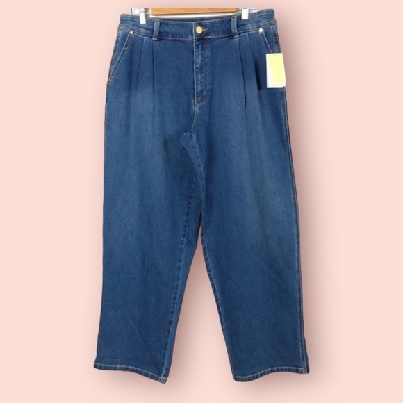 NWT Michael Kors Pleated Front Tapered Leg 90’s Retro Denim Jeans Sz 16 mom Jean